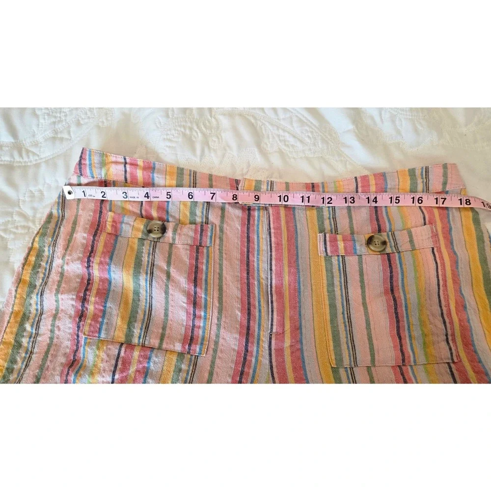 Cato Striped Linen Blend Shorts High Rise Pink Multi Coastal Boho Size 16 - Picture 3 of 9